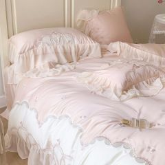 法式140支长绒棉全棉四件套纯棉刺绣床单被套床上用品家纺公主风